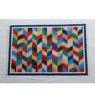 4'x6' feet Cotton Blue Border Colourful Handmade Rug - zig Zag Cotton Hand Woven Rug(Baumwollteppich,alfombra de algodon,tappeto di cotone)