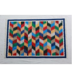4'x6' feet Cotton Blue Border Colourful Handmade Rug - zig Zag Cotton Hand Woven Rug(Baumwollteppich,alfombra de algodon,tappeto di cotone)