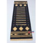 Multi Size Black And Golden Yellow Modern Striped Cotton Flat weave Hand woven Runner Rug- Reversible Runner Kilim