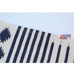 Multi Size Blue And Off White Modern Striped Cotton Flat Weave Runner Rug- Reversible Beautiful Colour combination Runner Rug