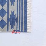 Multiple Sizes Cotton Dark Blue And Grey Modern Hand Woven Runner Rug- Flat Woven Washable Runner Killim