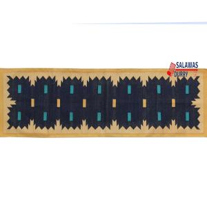 Multiple Sizes Dark Blue Runner Rug - Golden Yellow Border Flat Woven Washable Runner Kilim