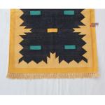 Multiple Sizes Dark Blue Runner Rug - Golden Yellow Border Flat Woven Washable Runner Kilim