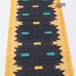 Multiple Sizes Dark Blue Runner Rug - Golden Yellow Border Flat Woven Washable Runner Kilim