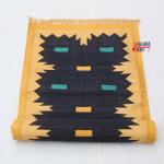 Multiple Sizes Dark Blue Runner Rug - Golden Yellow Border Flat Woven Washable Runner Kilim