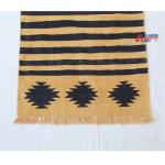 Multi Size Dark Blue And Golden Yellow Modern Striped Cotton Flat weave Handmade Runner Rug- Reversible Runner Rug