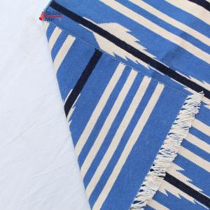 Multi Size Sky Blue And White Modern Striped Cotton Handmade Runner Rug- Washable Runner Kilim