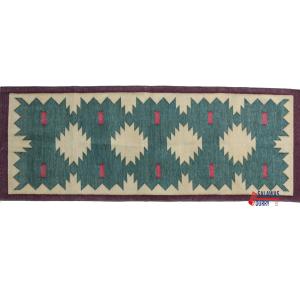 Multiple Sizes Cotton Green Modern Hand Woven Runner Rug- Flat Woven Washable Runner Kilim