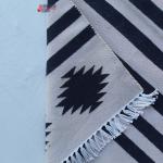 Multi Size Dark Blue And off White Modern Striped Cotton Handmade Runner Rug- Reversible Runner Kilim