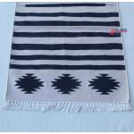 Multi Size Dark Blue And off White Modern Striped Cotton Handmade Runner Rug- Reversible Runner Kilim