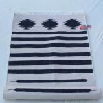 Multi Size Dark Blue And off White Modern Striped Cotton Handmade Runner Rug- Reversible Runner Kilim