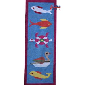 2x6 Cotton Hand Woven Animal Design Rug Dhurrie - Runner Blue Washable Flat weave Indian kilim Runner