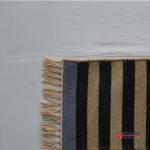 Multi Size Black And Golden Yellow , Blue Modern Striped Cotton Hand Woven Runner Rug- Reversible Runner Kilim