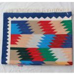 4x6 Handwoven Traditional Rug - Blue Border Zig Zag Colorful Cotton Rug, Indian Cotton Rug, Living Room Rugs