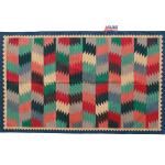 4x6 Handwoven Traditional Rug - Blue Border Zig Zag Colorful Cotton Rug, Eye-catching Rug, Indian Cotton Rug