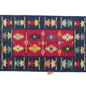 4x6 Handwoven Traditional Rug - Red And Dark Blue Area Eco Friendly Rug For Home Decor