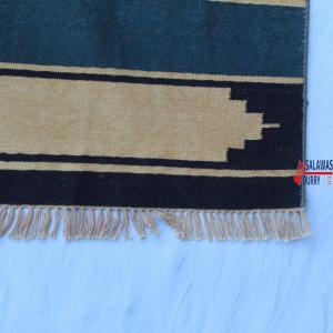 4x6 Indigo Blue And Golden yellow Tie-dye Cotton Rug - Handmade Striped Washable Kilim