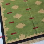 4x6 Green And Golden Yellow Cotton Handmade Rug- Hand Woven High Quality Cotton Flatweave Rug