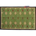 4x6 Green And Golden Yellow Cotton Handmade Rug- Hand Woven High Quality Cotton Flatweave Rug