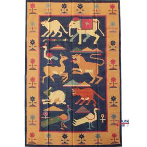 6x9 Handwoven Animal Design Rug - Eco-Friendly Traditional Dark Blue & Orange Area Rug for Home Decor