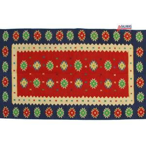 6x9 Handwoven Traditional Rug - Red And Dark Blue Area Eco Friendly Rug For Home Decor